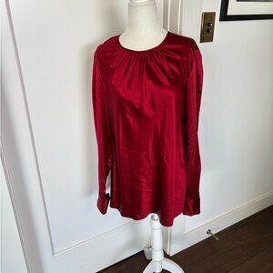 Lafayette 148 Red Silk Long Sleeve Blouse Sz 12 #0774